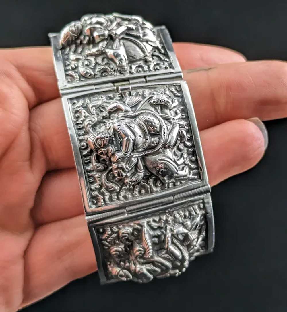 Antique Sterling silver bracelet, Buddhist deitie… - image 3