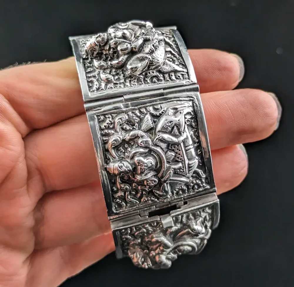Antique Sterling silver bracelet, Buddhist deitie… - image 5