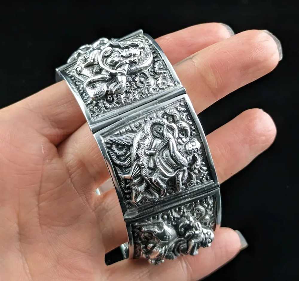Antique Sterling silver bracelet, Buddhist deitie… - image 8