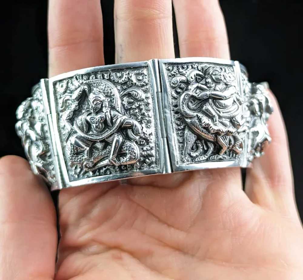Antique Sterling silver bracelet, Buddhist deitie… - image 9