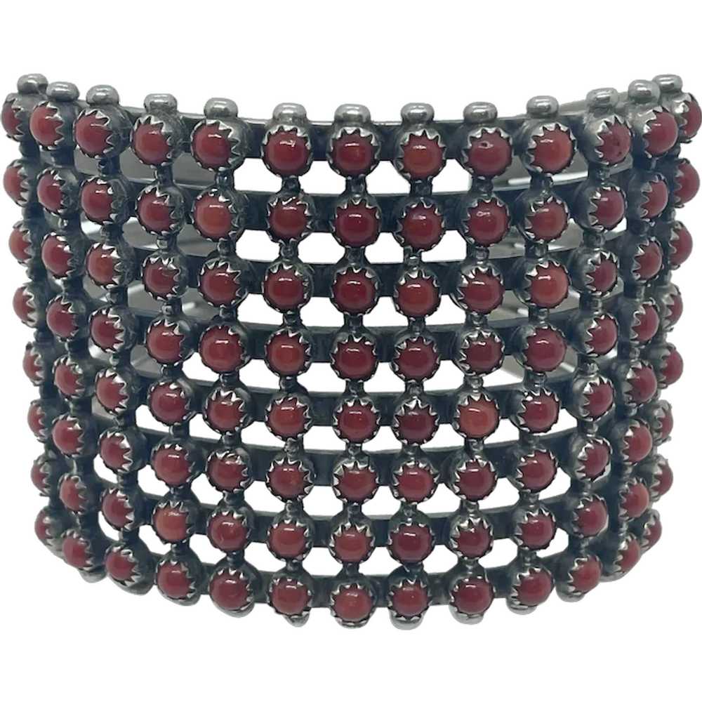 8 Row Red Coral Zuni Snake Eye Cuff Bracelet - image 1