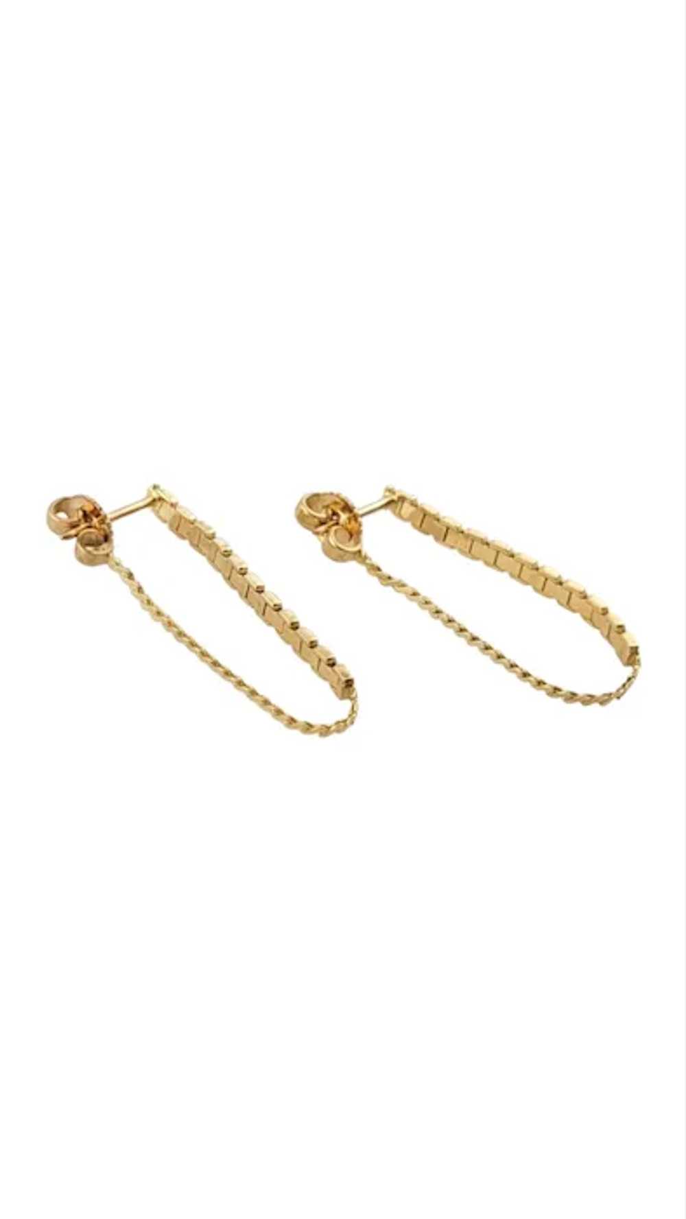 Vintage 10K Yellow Gold Chain Dangle Earrings - image 3