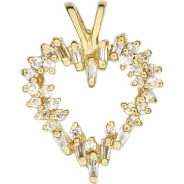 14K Yellow Gold .40ctw Diamond Open Heart Pendant