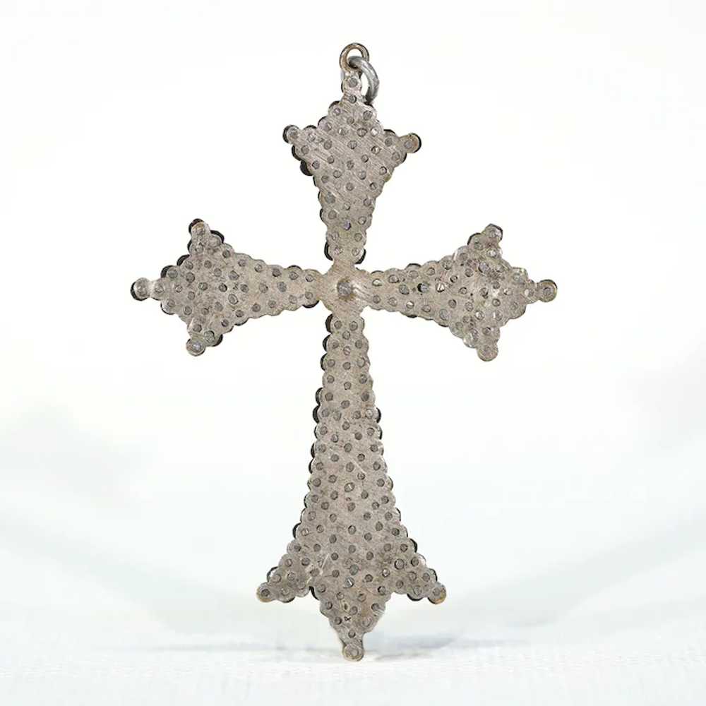 Antique Victorian Cut Steel Cross Pendant c. 1880 - image 4