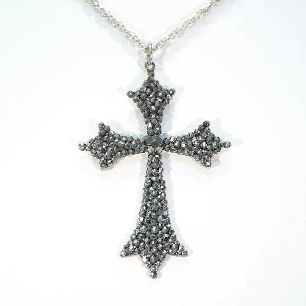 Antique Victorian Cut Steel Cross Pendant c. 1880 - image 5