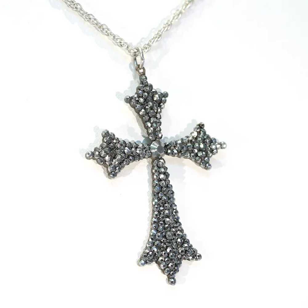 Antique Victorian Cut Steel Cross Pendant c. 1880 - image 6