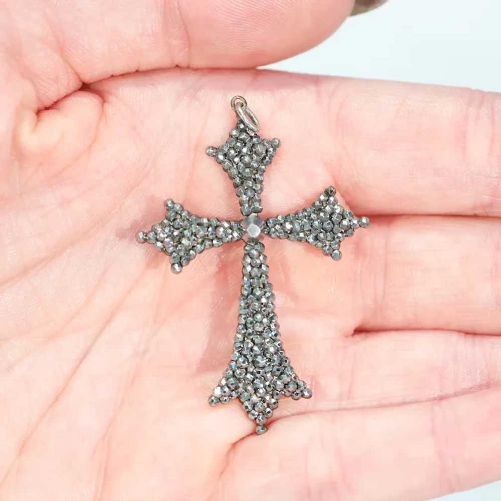 Antique Victorian Cut Steel Cross Pendant c. 1880 - image 7