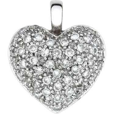 18K White Gold .58ctw Diamond Puffed Heart Pendant