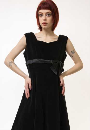 60s Vintage Vtg Rare Midi Black Velvet Velor Dress