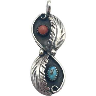 Native American Sterling Silver Turquoise & Coral… - image 1