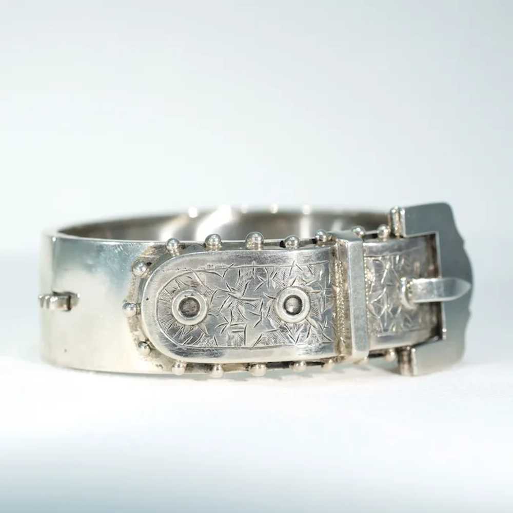 Victorian Silver Buckle Bangle, Dtd. 1884 - image 3