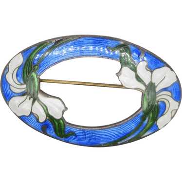 Enamel  Guilloche  Iris Oval Brooch circa 1910