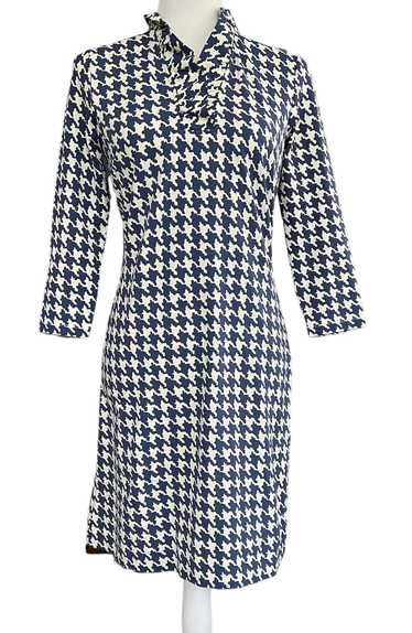 J. McLaughlin Blue Houndstooth Stretch Dress, XS