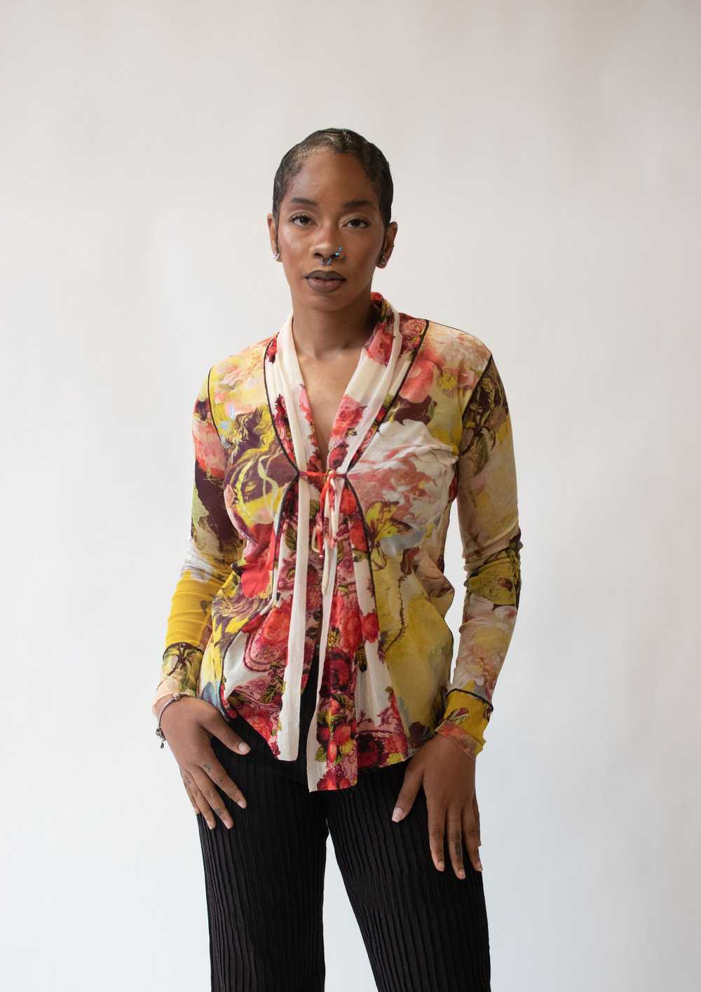 Floral Print Mesh Shirt | Jean Paul Gaultier - image 1