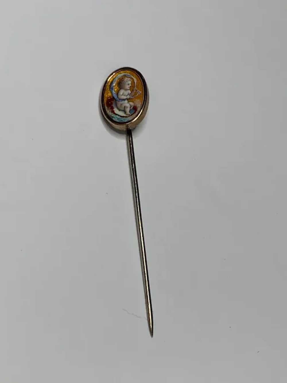 Antique enamel Cherub Putti Pin Brooch - image 2