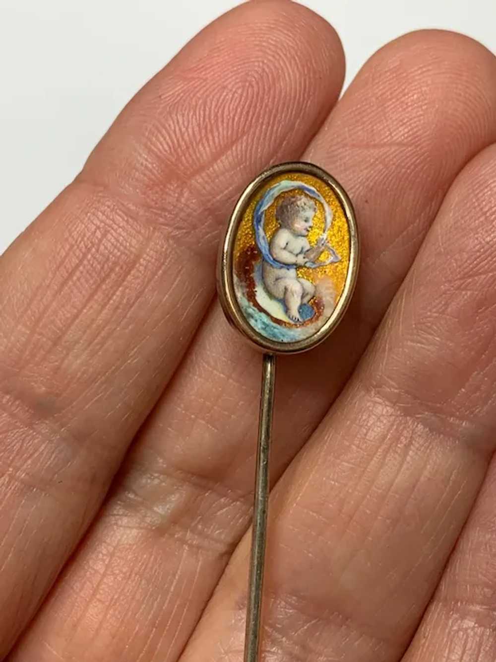 Antique enamel Cherub Putti Pin Brooch - image 4