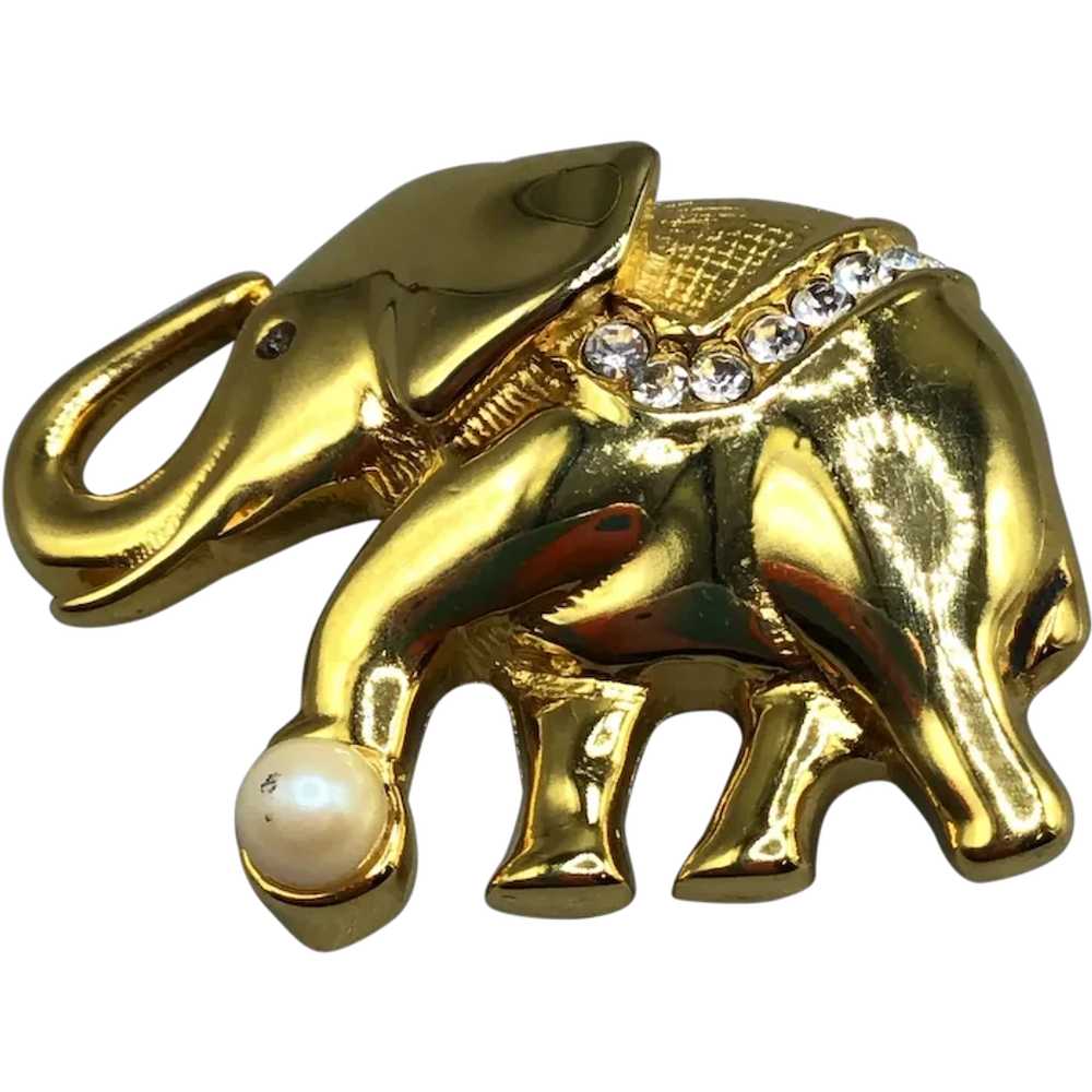 Elephant Pin Brooch Vintage Gold Tone Animal Pin … - image 1