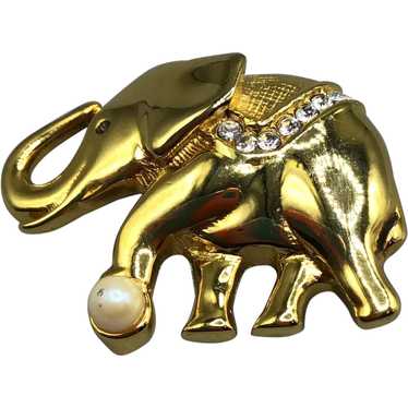 Elephant Pin Brooch Vintage Gold Tone Animal Pin … - image 1