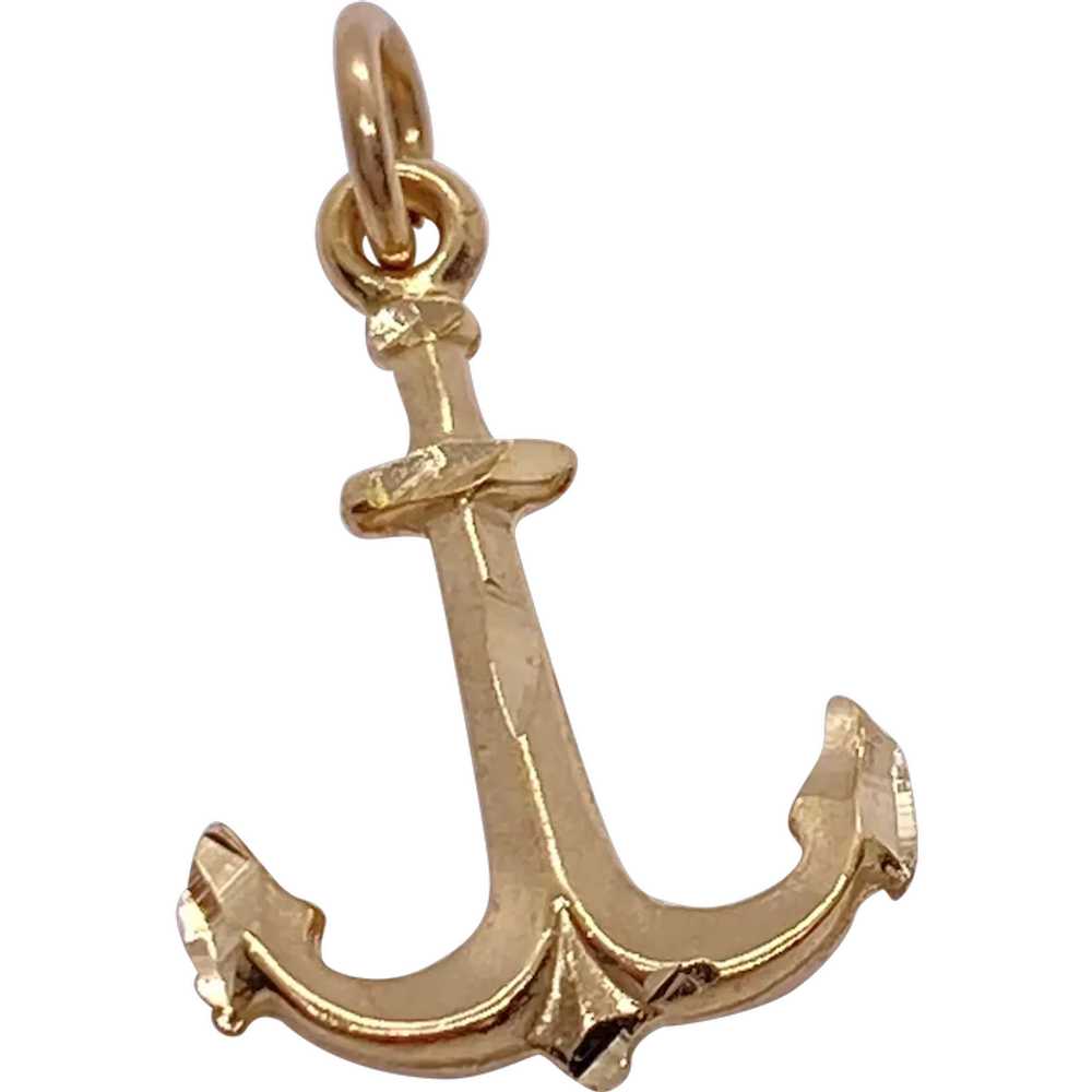 Nautical Anchor Vintage Charm 14K Gold three-Dime… - image 1