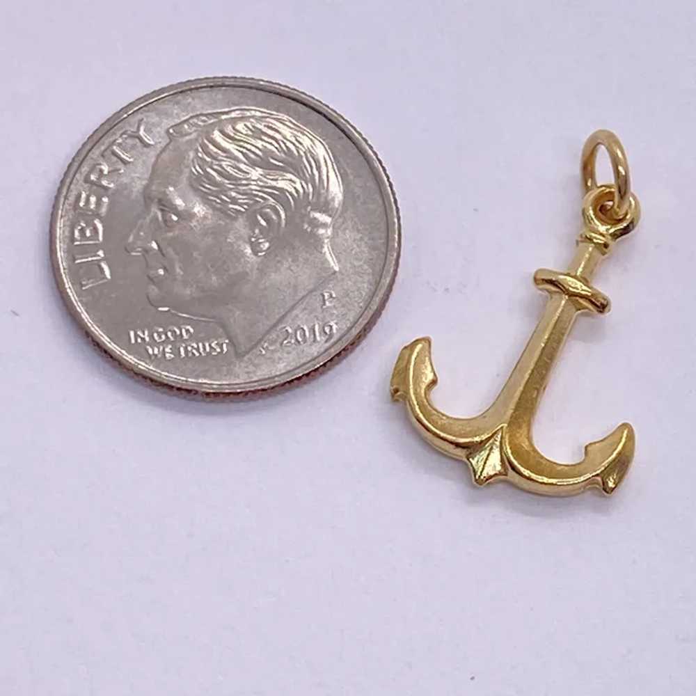 Nautical Anchor Vintage Charm 14K Gold three-Dime… - image 2