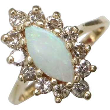 14K Yellow Gold Opal and Diamond Ring - image 1