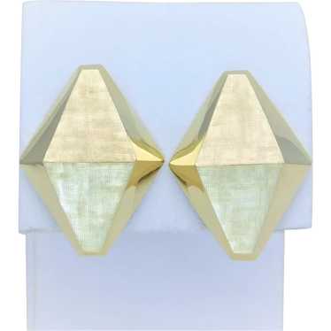 Retro 14k Gold Diamond Shaped Clip-On Earrings - image 1