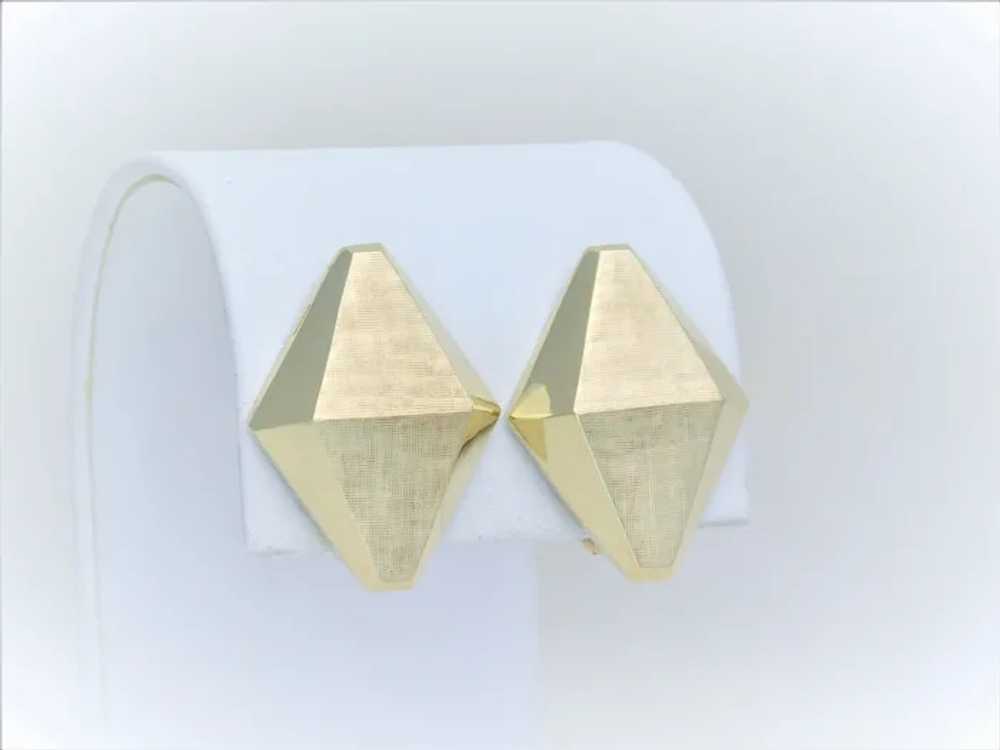 Retro 14k Gold Diamond Shaped Clip-On Earrings - image 2