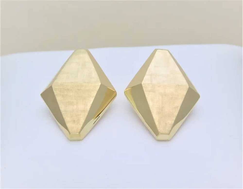 Retro 14k Gold Diamond Shaped Clip-On Earrings - image 4