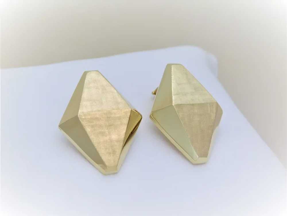 Retro 14k Gold Diamond Shaped Clip-On Earrings - image 5