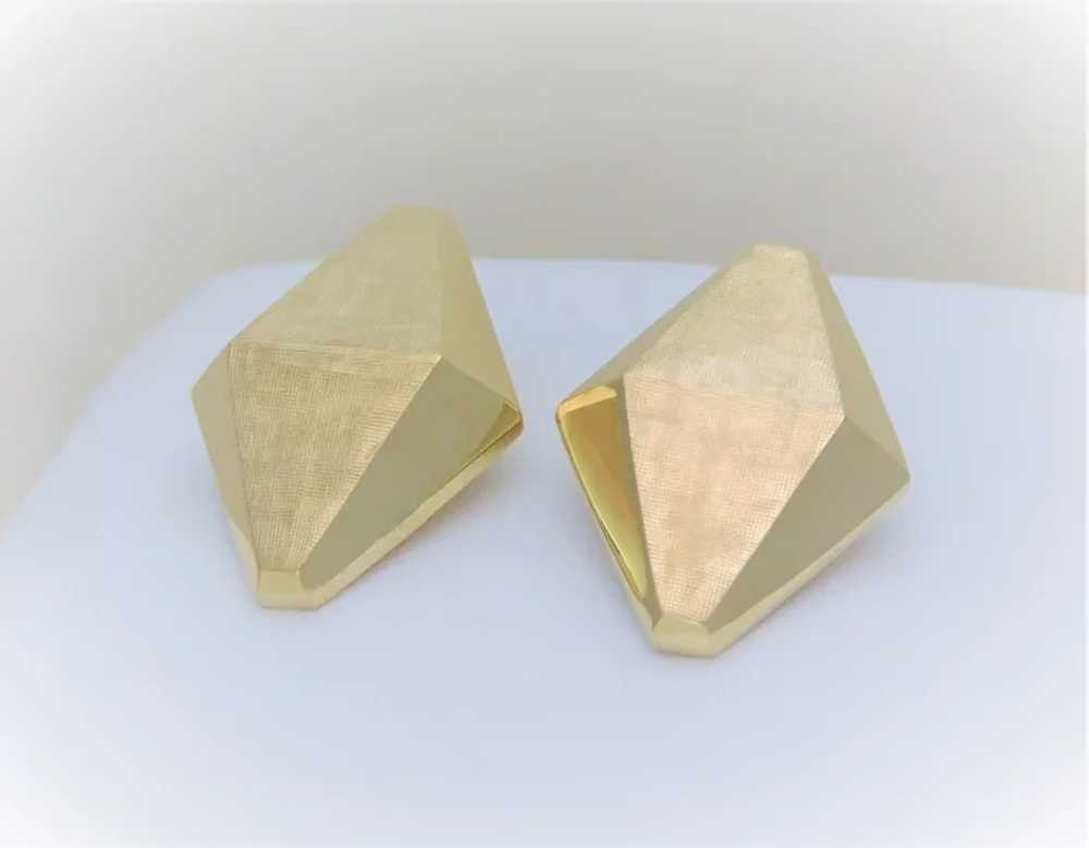 Retro 14k Gold Diamond Shaped Clip-On Earrings - image 6