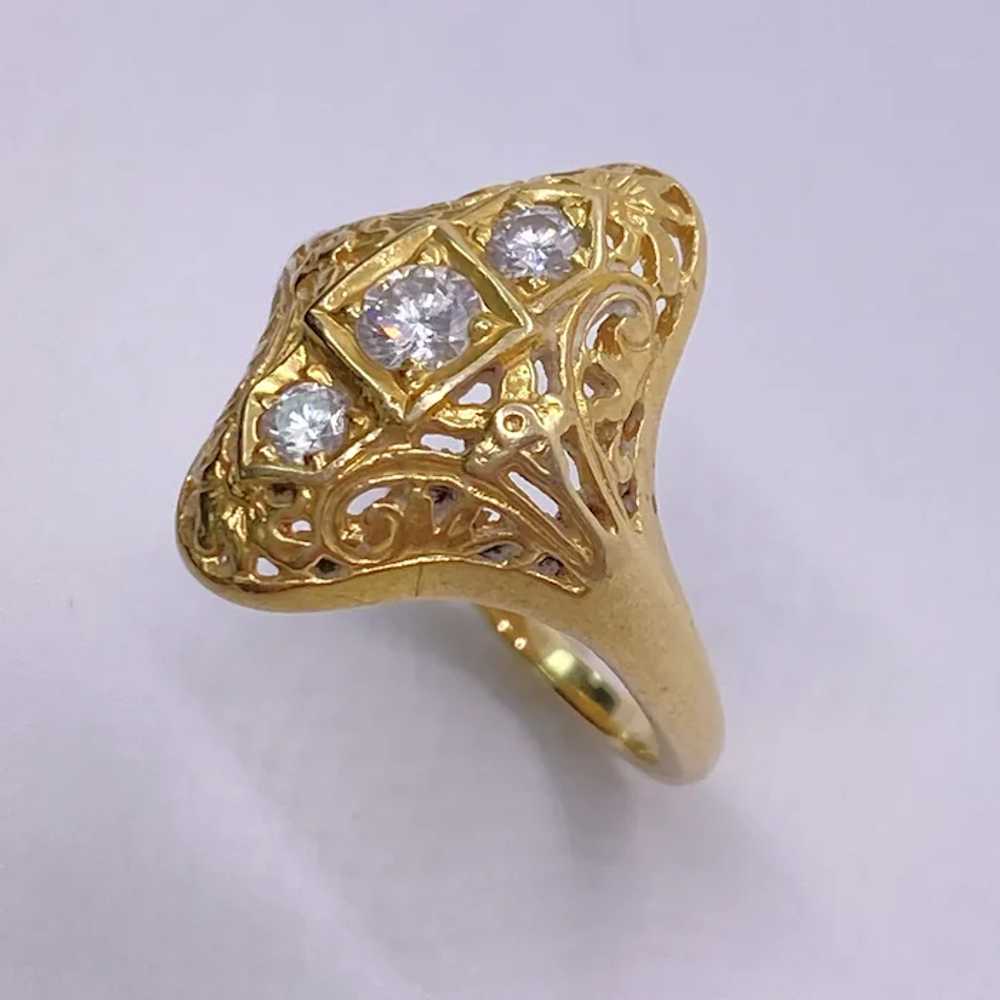 Vintage Diamond Filigree Ring 14K Gold .40 Carat … - image 3