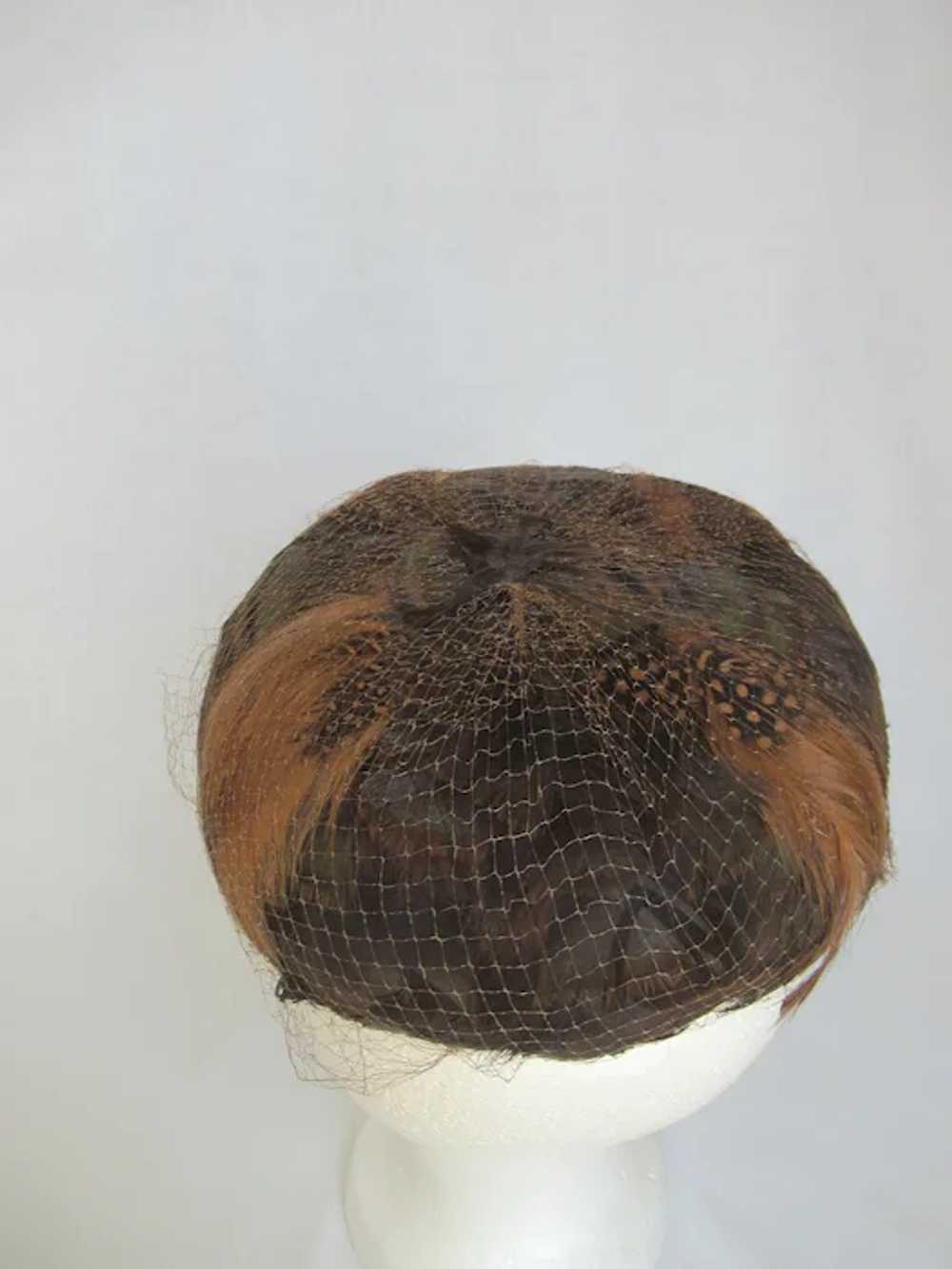 Women's Vintage Pheasant Feather Pillbox Hat Made… - image 8