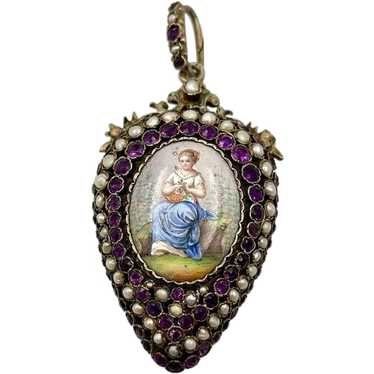 Austro Hungarian Pendent Locket with A Porcelain … - image 1