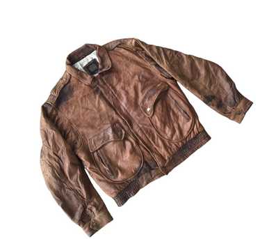 Mush Editions Brown Vintage Distressed Leather Mens 1950s Style A2 Bomber Jacket L / Brown