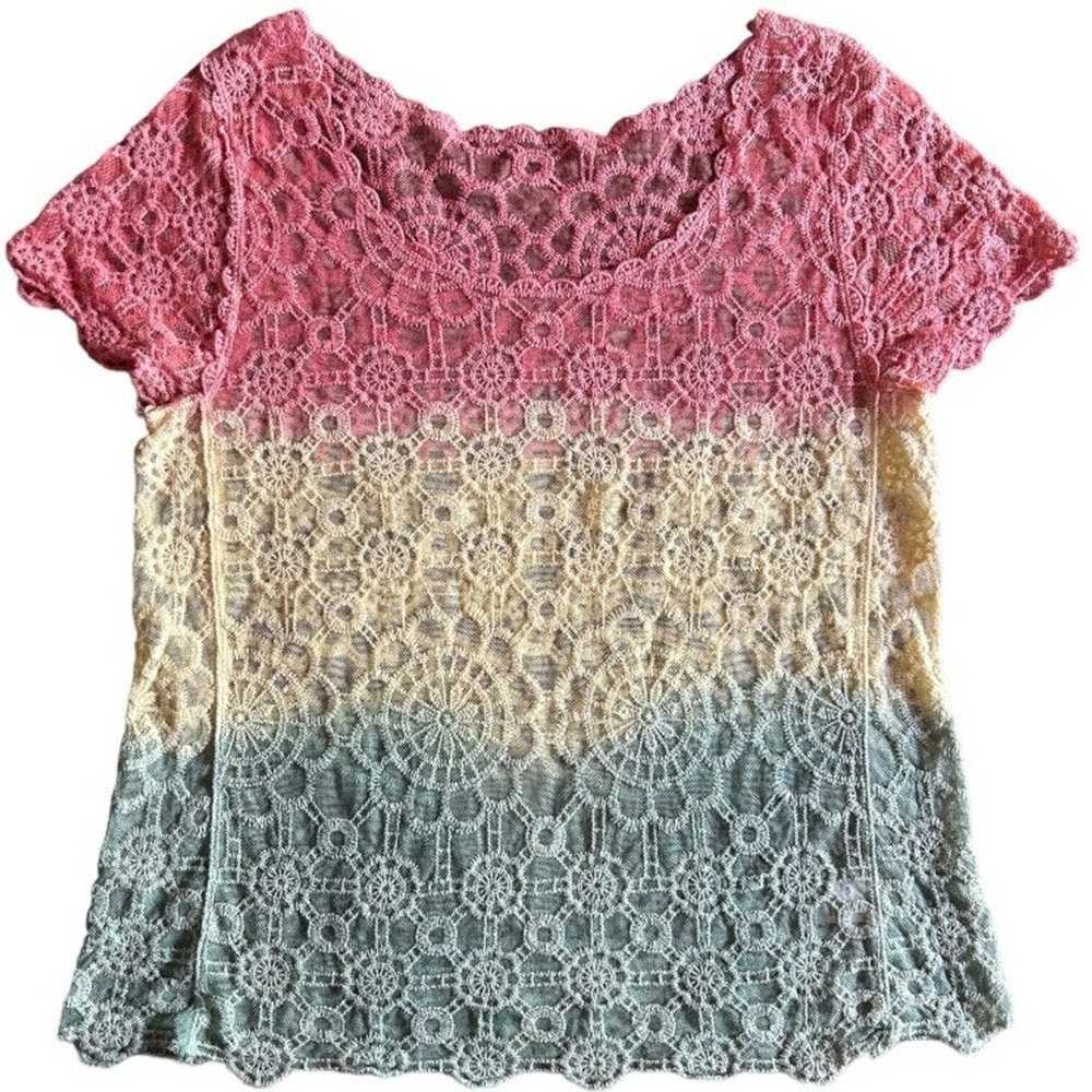 Streetwear Reggae Floral Lace Knit Blouse - image 1
