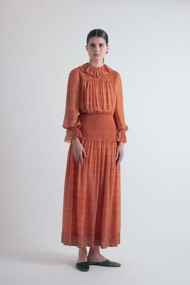 1970's Treacy Lowe London Tissue Silk Smocked Maxi