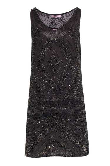 Calypso - Brown Beaded Sleeveless Shift Dress Sz S