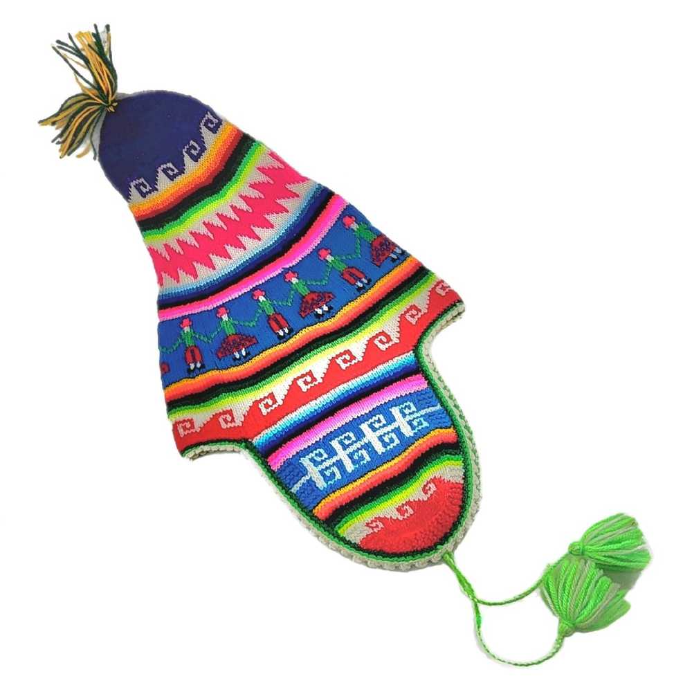 Vintage Vintage Andean Chullo Knit Hat Colorful R… - image 1