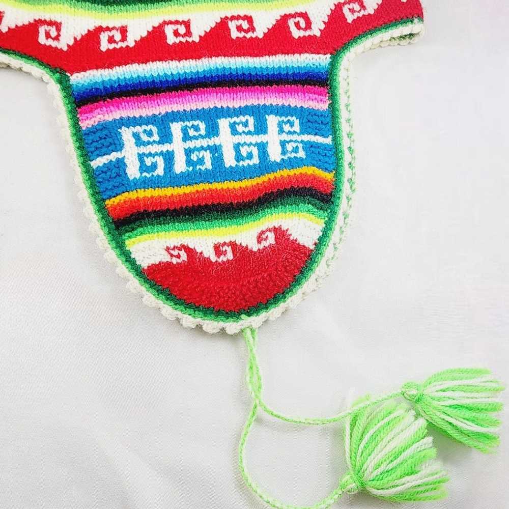 Vintage Vintage Andean Chullo Knit Hat Colorful R… - image 4