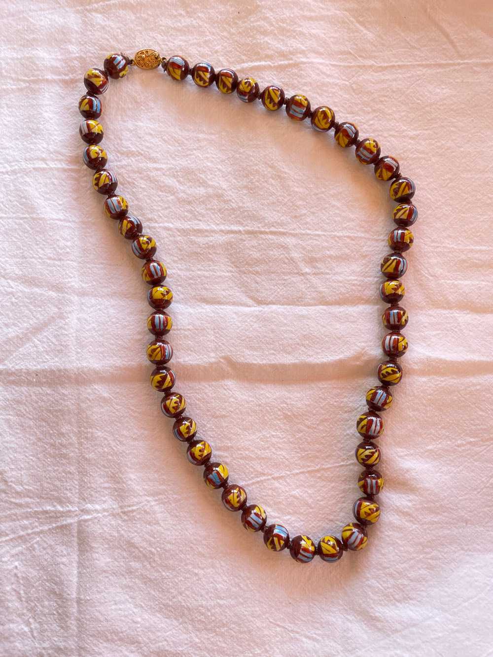 Vintage Painted Glass Bead Necklace in Cinnamon C… - image 2