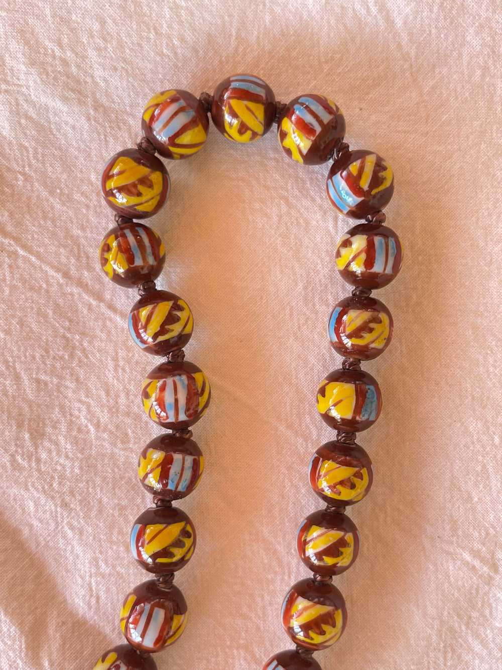 Vintage Painted Glass Bead Necklace in Cinnamon C… - image 3