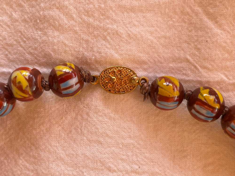 Vintage Painted Glass Bead Necklace in Cinnamon C… - image 4