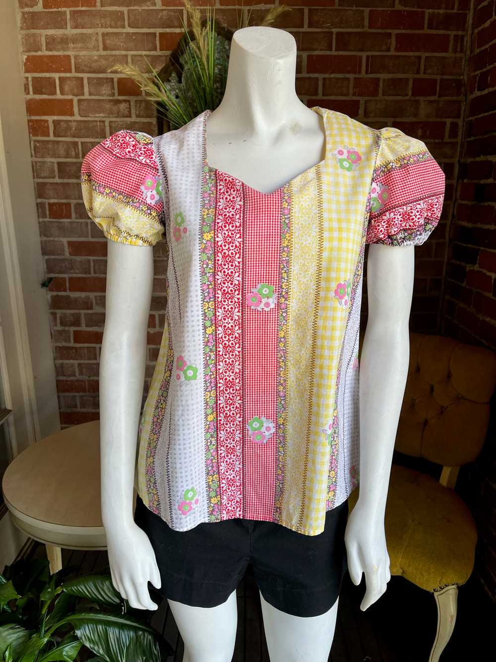 1970s Patchwork Novelty Top - image 2