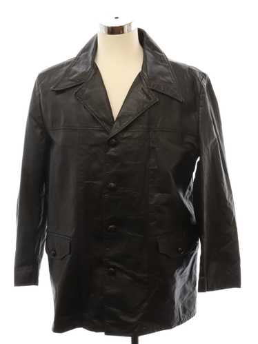 1970's Campus Mens Black Mod Leather Car Coat Jacket - Gem