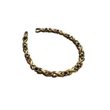 Other Vintage Gold Tone Bracelet Colored Glass Rh… - image 1