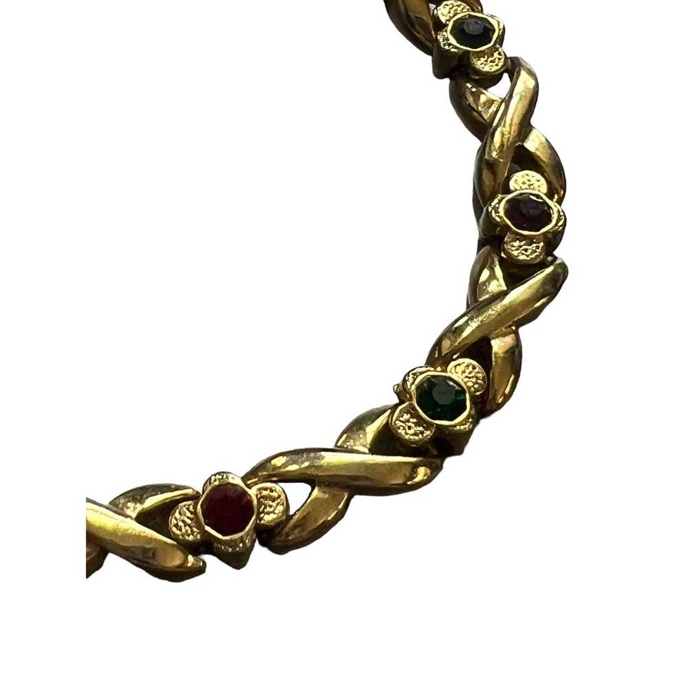 Other Vintage Gold Tone Bracelet Colored Glass Rh… - image 2