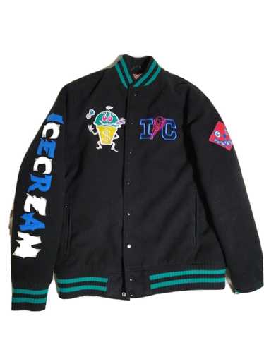 BBCICECREAM S Leather Sleeve Galaxy Varsity Jacket in Brown for