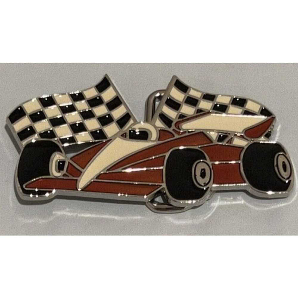 Vintage Red Racing Car Checkered Race Flag Racer … - image 1