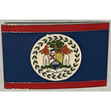 Vintage Belize Flag Belt Buckle Multi-Colored Wes… - image 1