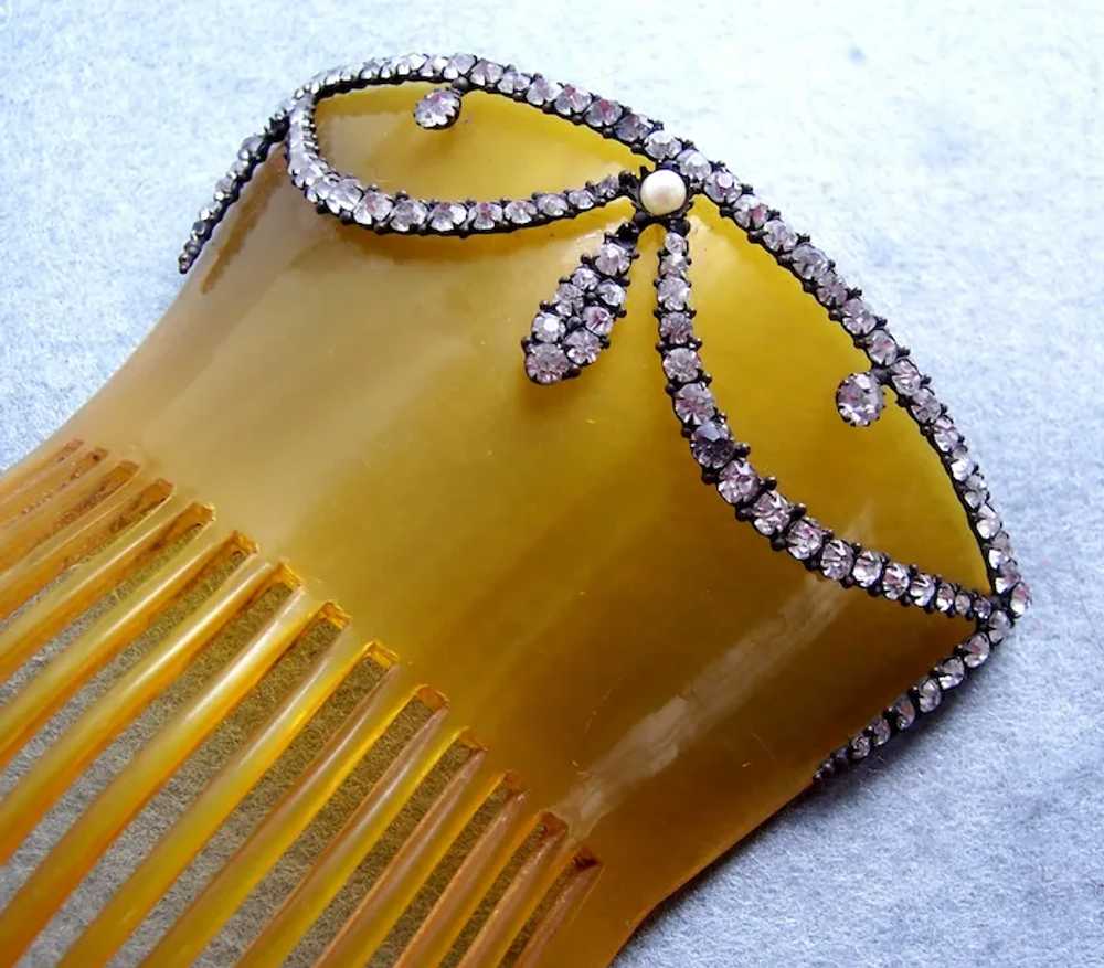 Cowhorn Victorian hair comb Spanish style rhinest… - image 2